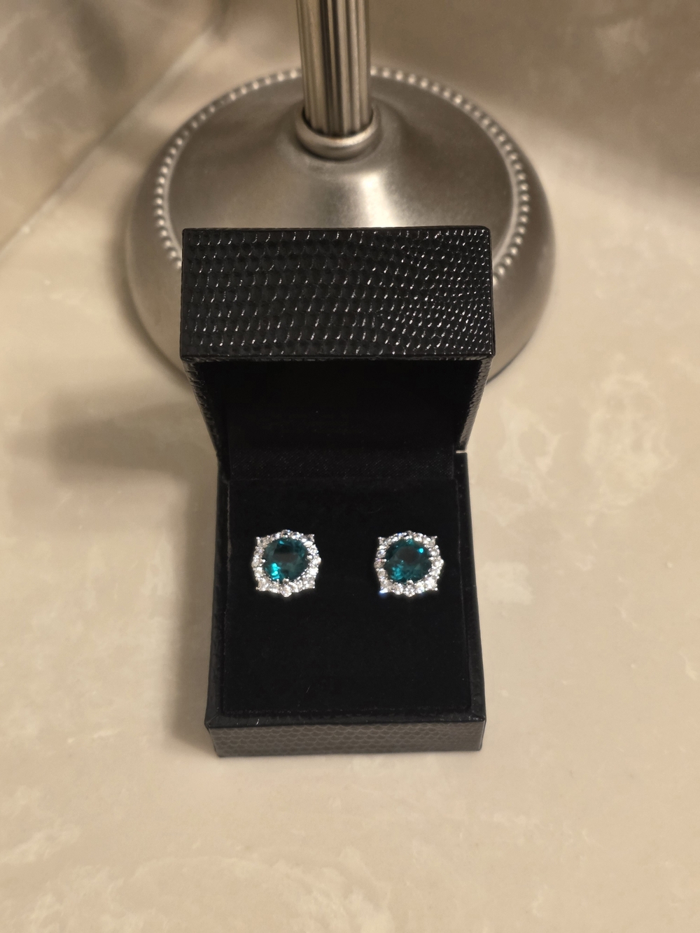 Emerald Green Halo Stud Earrings - Women Jewelry
